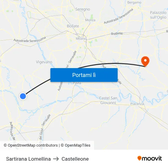 Sartirana Lomellina to Castelleone map