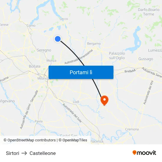 Sirtori to Castelleone map