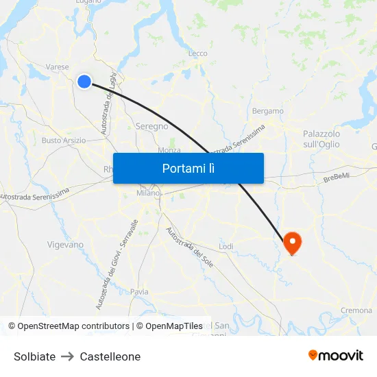 Solbiate to Castelleone map