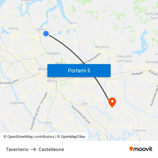 Tavernerio to Castelleone map