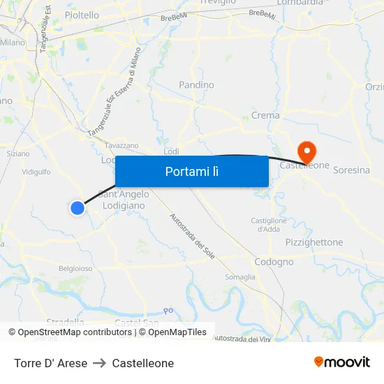 Torre D' Arese to Castelleone map
