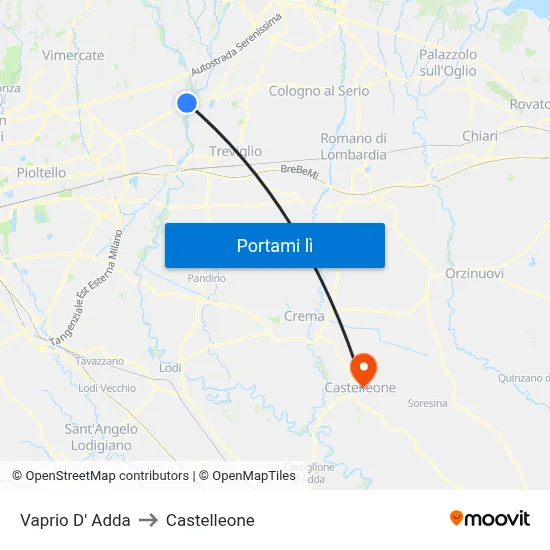 Vaprio D' Adda to Castelleone map