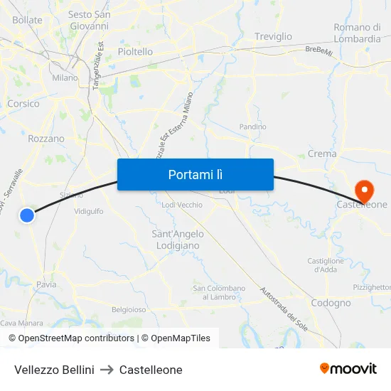 Vellezzo Bellini to Castelleone map