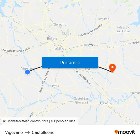 Vigevano to Castelleone map
