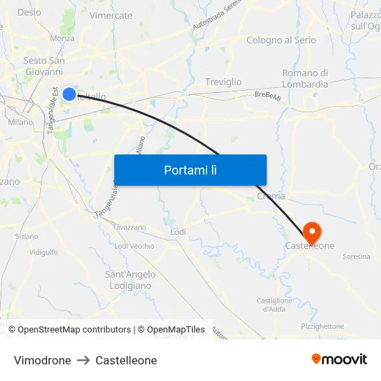 Vimodrone to Castelleone map