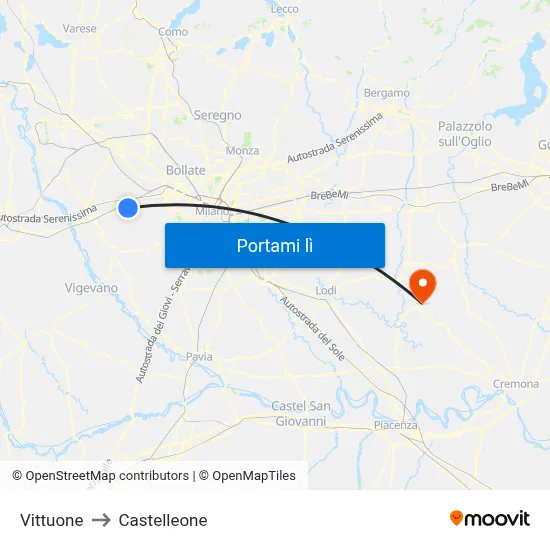 Vittuone to Castelleone map