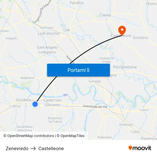 Zenevredo to Castelleone map