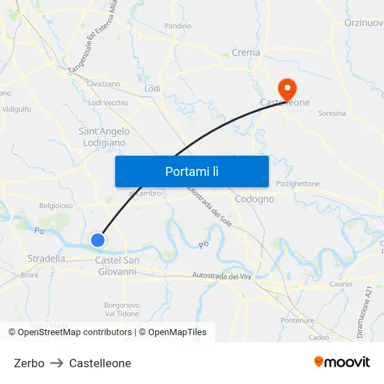 Zerbo to Castelleone map