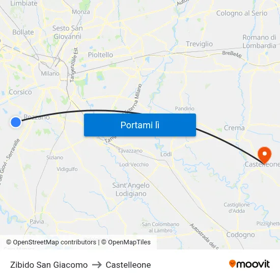 Zibido San Giacomo to Castelleone map