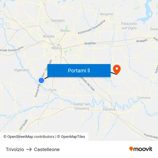Trivolzio to Castelleone map