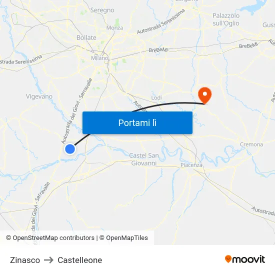 Zinasco to Castelleone map