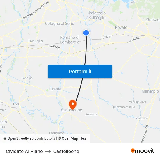 Cividate Al Piano to Castelleone map
