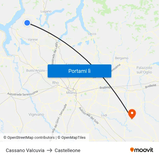 Cassano Valcuvia to Castelleone map