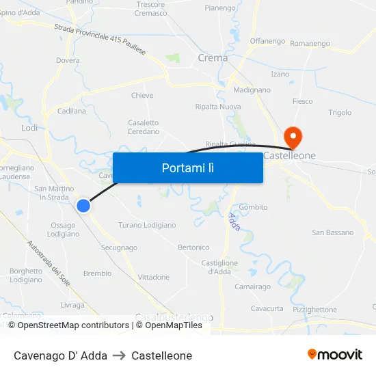 Cavenago D' Adda to Castelleone map