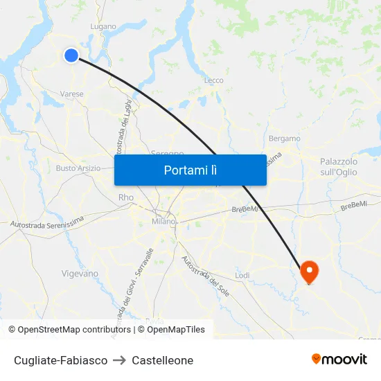 Cugliate-Fabiasco to Castelleone map