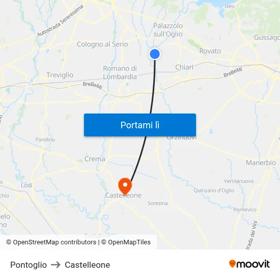 Pontoglio to Castelleone map