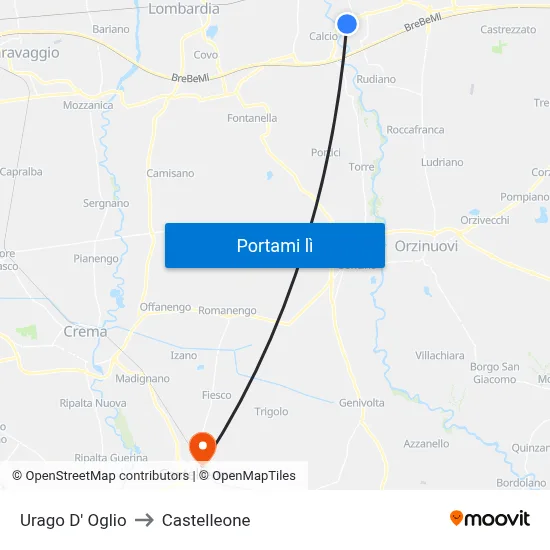 Urago D' Oglio to Castelleone map