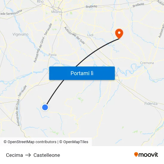 Cecima to Castelleone map