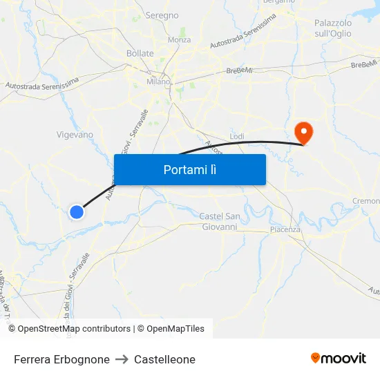 Ferrera Erbognone to Castelleone map