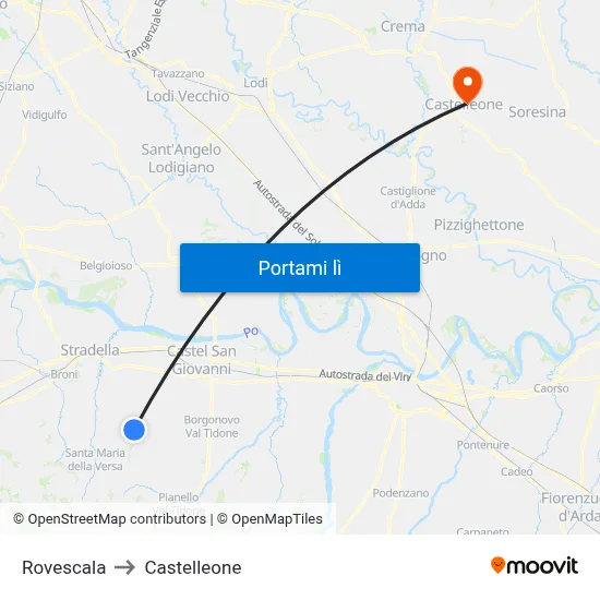 Rovescala to Castelleone map