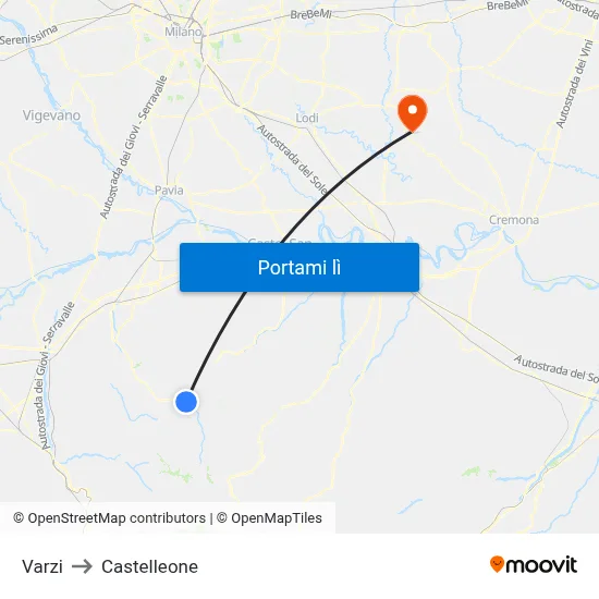 Varzi to Castelleone map