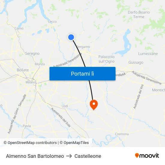 Almenno San Bartolomeo to Castelleone map