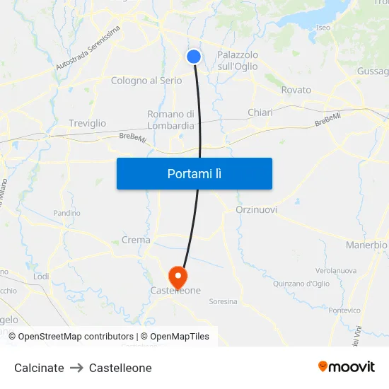 Calcinate to Castelleone map