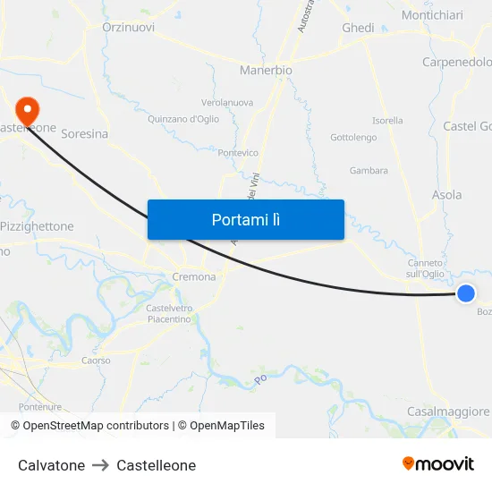 Calvatone to Castelleone map
