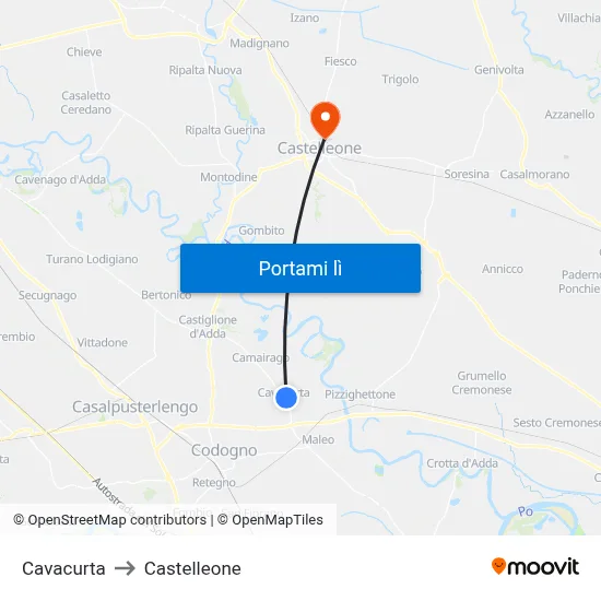 Cavacurta to Castelleone map