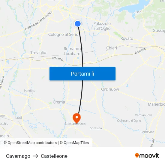 Cavernago to Castelleone map