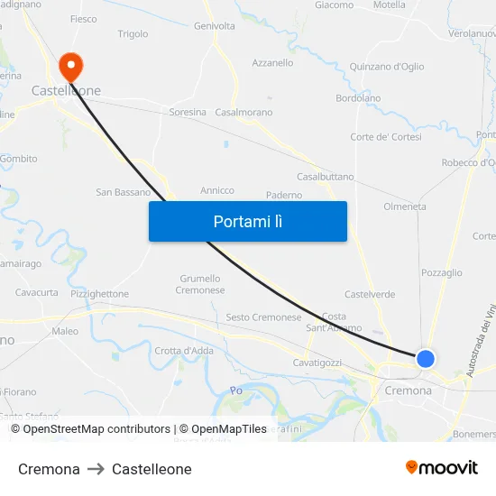 Cremona to Castelleone map