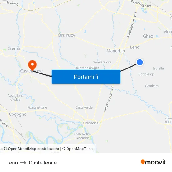 Leno to Castelleone map