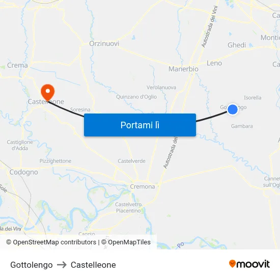 Gottolengo to Castelleone map