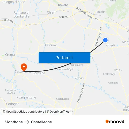 Montirone to Castelleone map