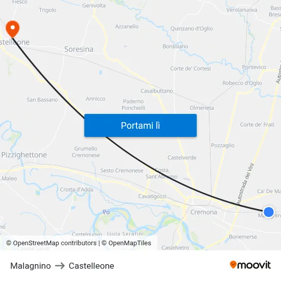 Malagnino to Castelleone map