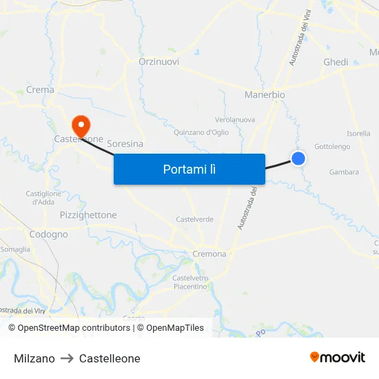 Milzano to Castelleone map