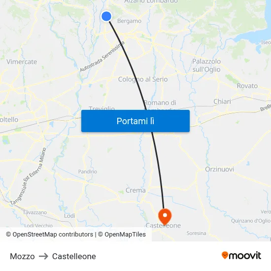 Mozzo to Castelleone map
