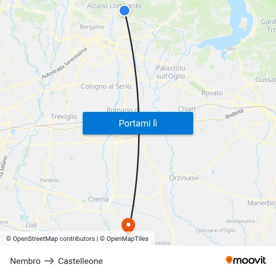 Nembro to Castelleone map