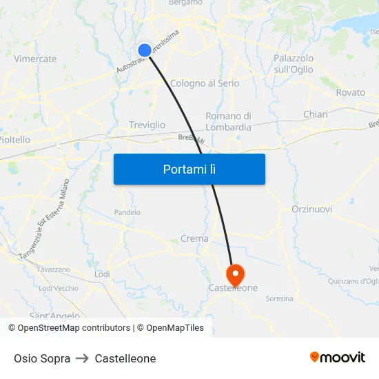 Osio Sopra to Castelleone map
