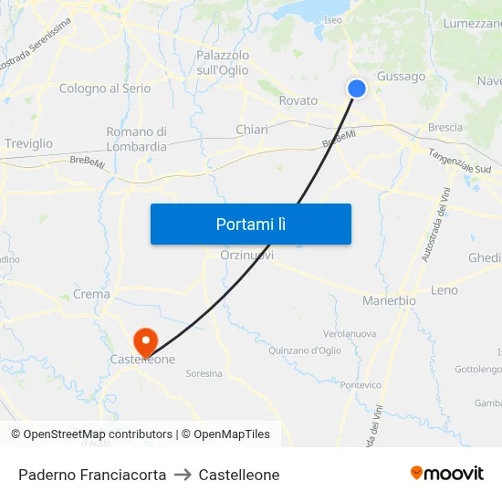 Paderno Franciacorta to Castelleone map