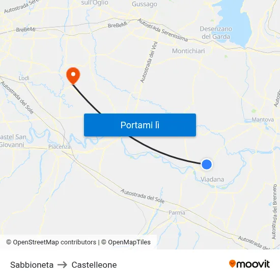Sabbioneta to Castelleone map