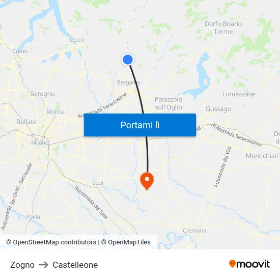 Zogno to Castelleone map