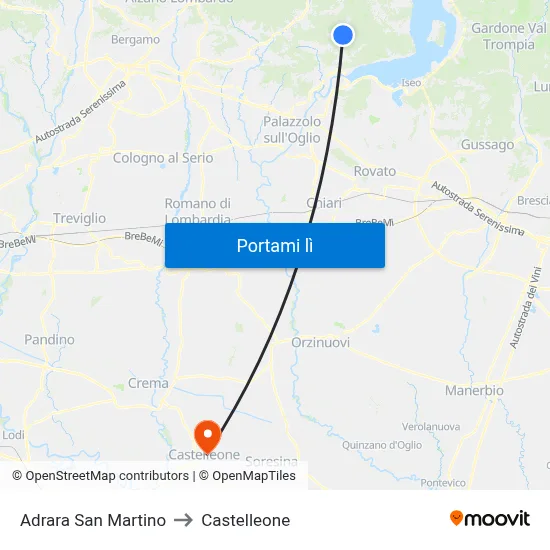 Adrara San Martino to Castelleone map