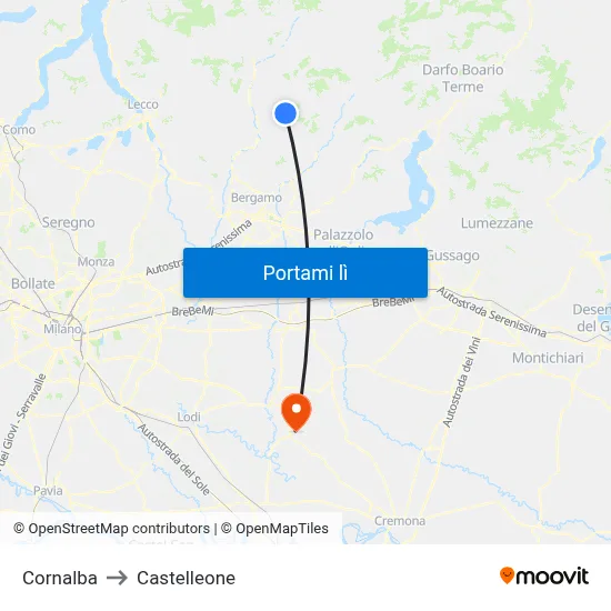 Cornalba to Castelleone map