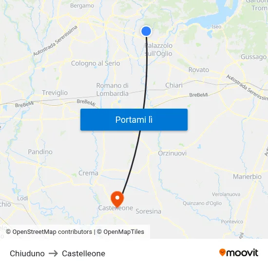 Chiuduno to Castelleone map