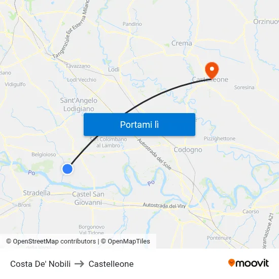 Costa De' Nobili to Castelleone map