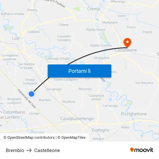 Brembio to Castelleone map