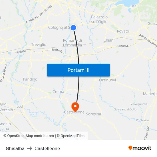 Ghisalba to Castelleone map