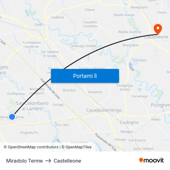 Miradolo Terme to Castelleone map