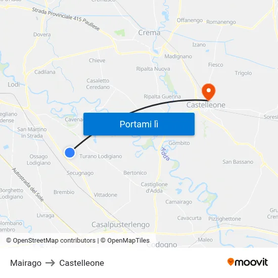 Mairago to Castelleone map